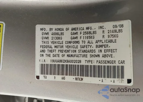 2009 Acura Tl 3.5 from USA, damaged, VIN 19UUA862X9A002028